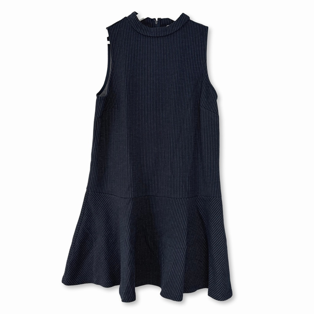 LOFT Navy Pinstripe Sleeveless Ruffle Hem Mini Dress Large